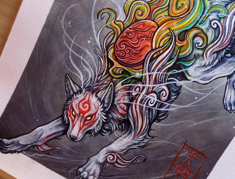 PINTURA ORIGINAL Okami Amaterasu / Shiranui imagen 1