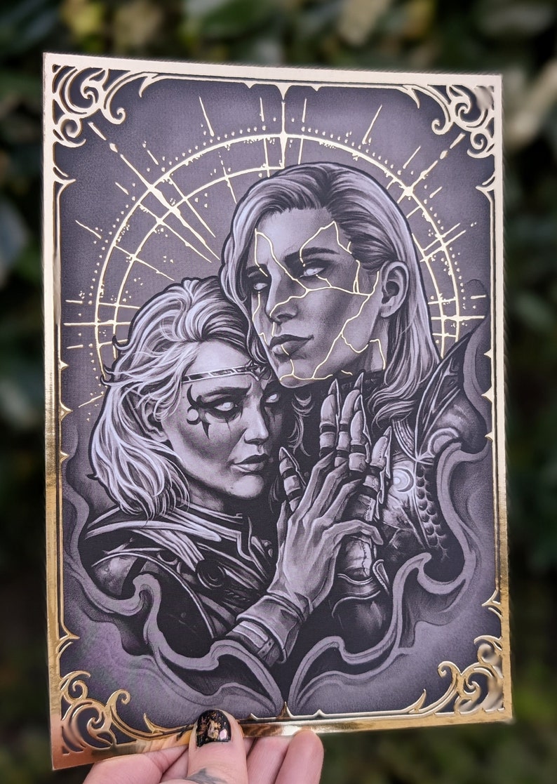 AYLIN & ISOBEL Gold Verzierter A5 Kunstdruck Baldur's Gate 3 inspiriert Bild 2