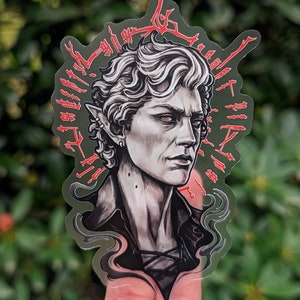 Pegatina de vinilo transparente con retrato de Astarion, inspirada en Baldur's Gate 3