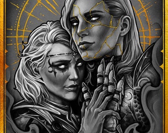 AYLIN & ISOBEL - Goud verfraaide A5 Art Print - Baldur's Gate 3 geïnspireerd