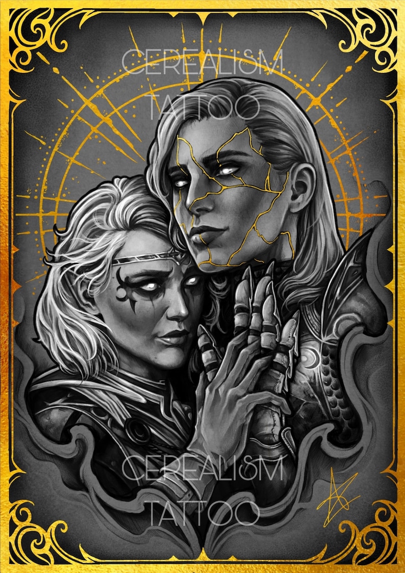 AYLIN & ISOBEL Goud verfraaide A5 Art Print Baldur's Gate 3 geïnspireerd afbeelding 1