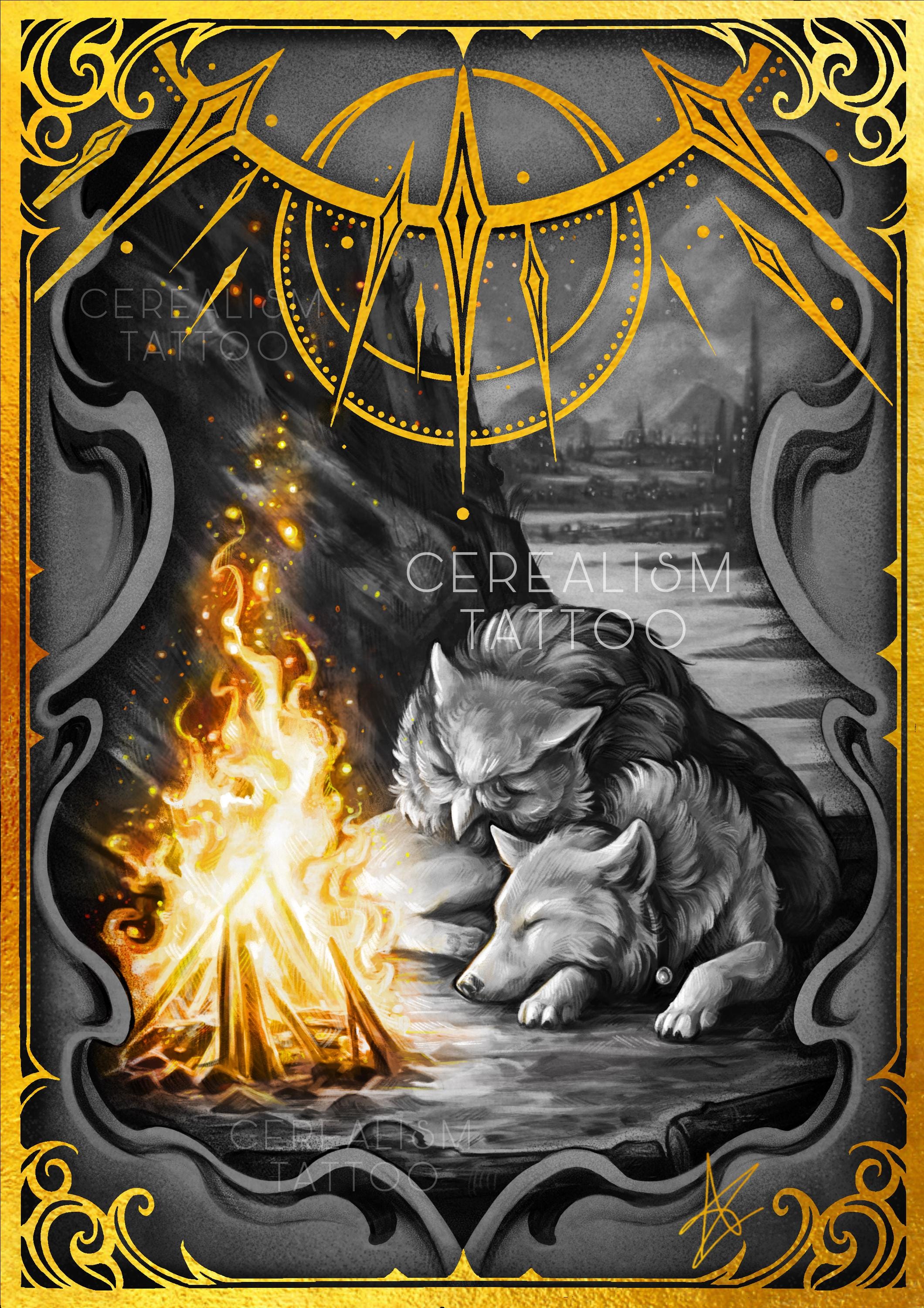 SCRATCH & OWLBEAR - Gold Embellished A5 Art Print - Baldur's Gate 3 inspired