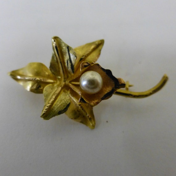 18Kt Rose & Yellow Venezuelan Gold 3D Pearl Orchi… - image 2