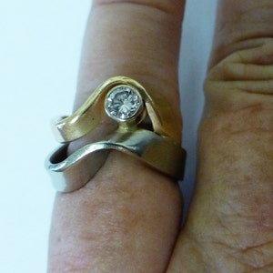 14kt Yellow and White Gold Contemporary Hand Crafted Wave Style Diamond Ring