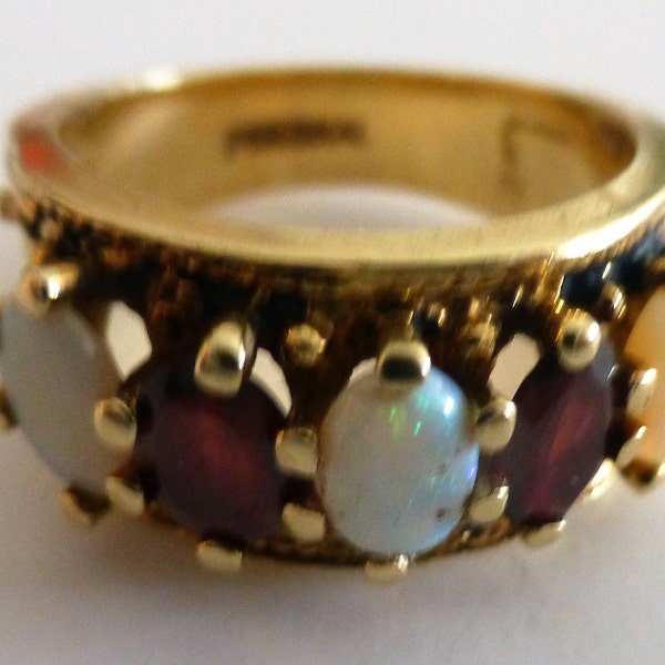 14kt Yellow Gold Opal Garnet SKAL Ring