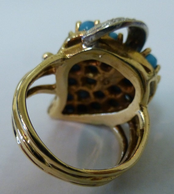 14kt Yellow Gold Vintage Turquoise Heart Shaped R… - image 3