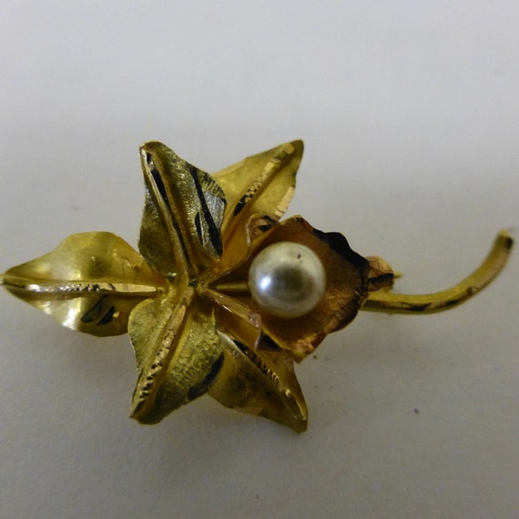 18Kt Rose & Yellow Venezuelan Gold 3D Pearl Orchi… - image 6