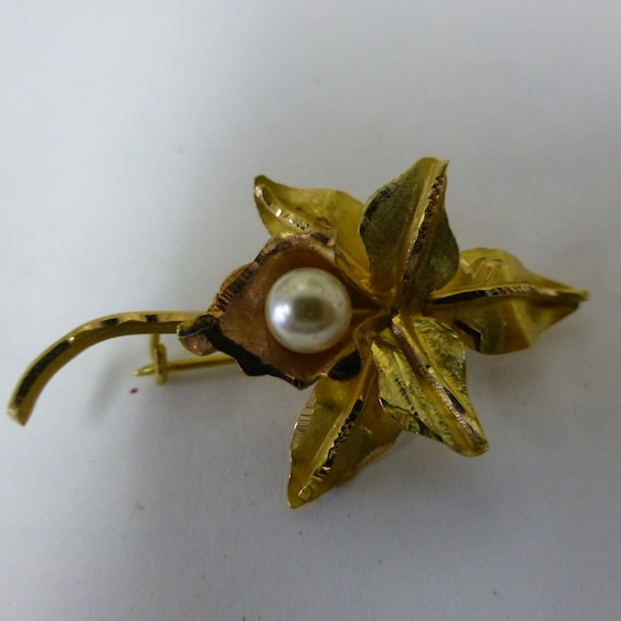 18Kt Rose & Yellow Venezuelan Gold 3D Pearl Orchi… - image 3