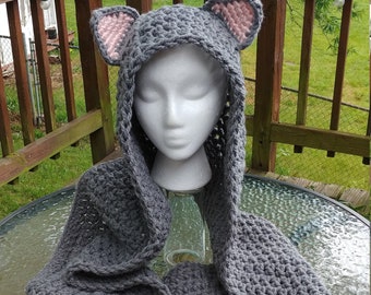 Crochet Scarf, Hooded Infinity Scarf, Scoodie, Hood with Ears, Chunky, Plush, Women's Scarf, Cat Lover Gift, Gift for Her, Winter Accessory