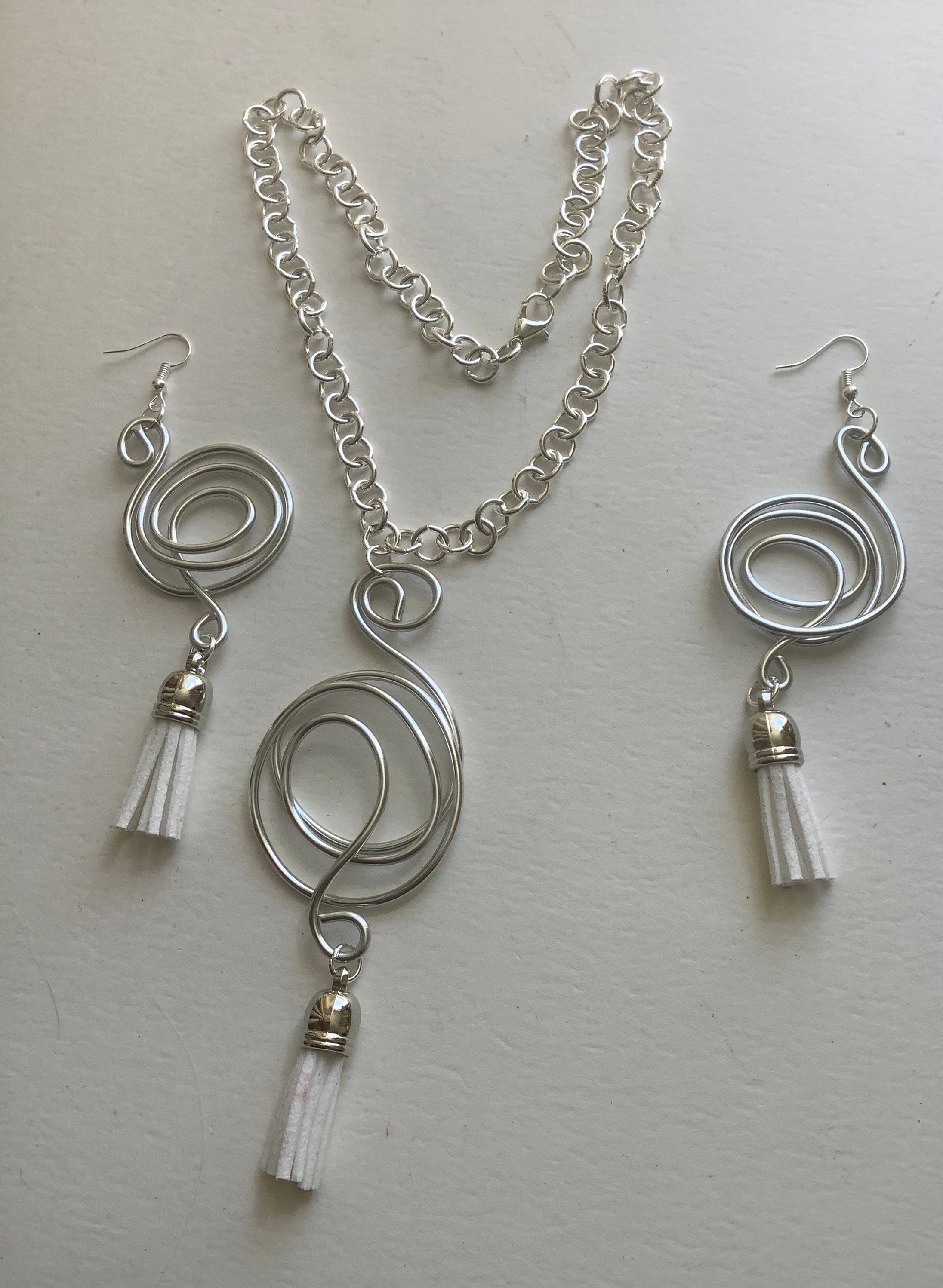 Silver Twisted Wire Necklace Set With Tassels. Etsy UK