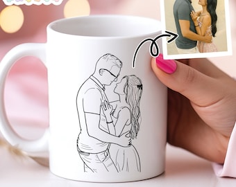 Custom Line Art Mug From Photo, Personalized Portrait Mug, Line Drawing Mug, Sketch from Photo, Personalized Portrait Outline Coffee Mug