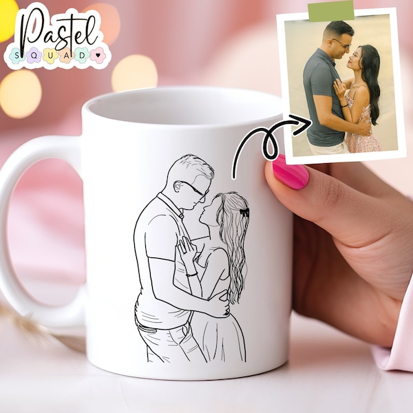 Custom Line Art Mug From Photo, Personalized Portrait Mug, Line Drawing Mug, Sketch from Photo, Personalized Portrait Outline Coffee Mug