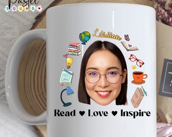Custom Librarian Face Mug, librarian mug with photo, librarian appreciation gifts, book lover coffee mug, personalized gifts for librarian