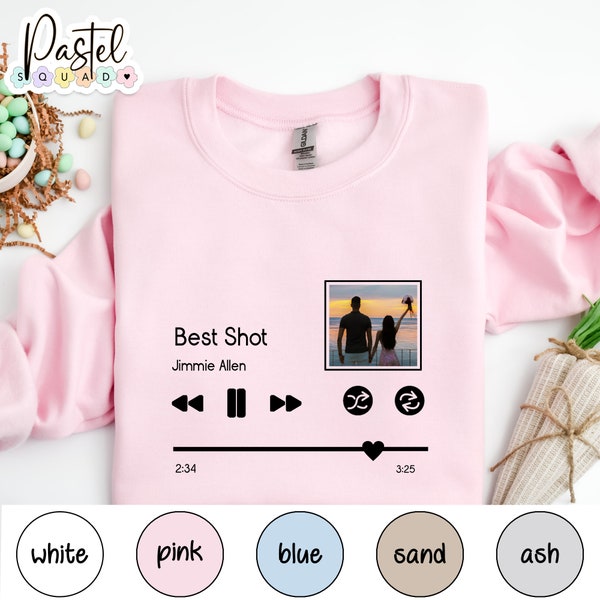 Benutzerdefiniertes Lied- und Künstlernamen-Sweatshirt, Lieblingslied-Sweatshirt, individuelle Playlist mit Foto, Geschenke für Musikliebhaber, Paar-Liebeslied-Sweatshirt