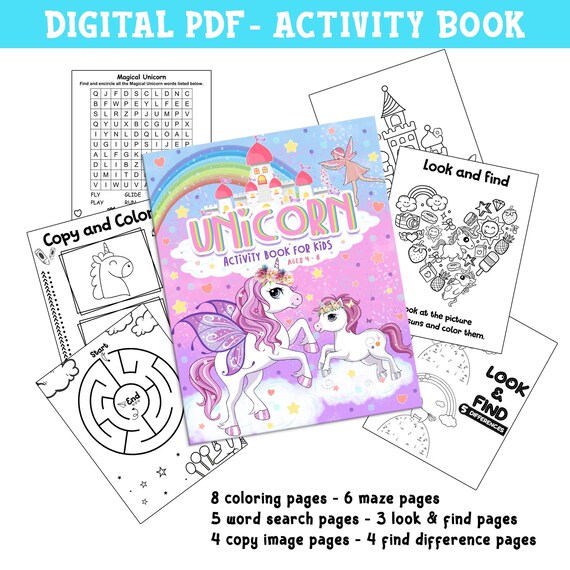 Unicorn Activity Book for Kids Ages 6-8: Unicorn Coloring Book, Dot to Dot,  Maze Book, Kid Games, and Kids Activities (Paperback)