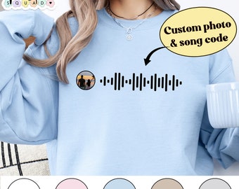 Custom Spotify Code Sweatshirt, scannable code music sweater, personalized music player, customized playlist with photo, music lover gifts