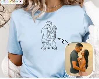 Custom Portrait Shirt, couple line art tee, personalized portrait from photo, outline photo name shirt, Valentine's Day, anniversary gifts