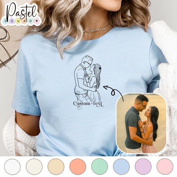 Custom Portrait Shirt, couple line art tee, personalized portrait from photo, outline photo name shirt, Valentine's Day, anniversary gifts
