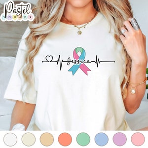 Câncer de mama metastático personalizado, camisa personalizada para câncer de mama em estágio IV, camiseta com fita azul-petróleo rosa verde, guerreiro de câncer de mama metastático