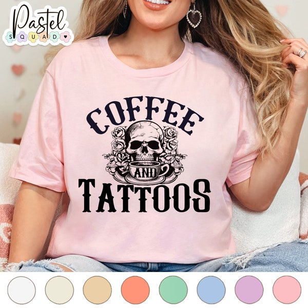 Kaffee und Tattoos, Tattoo-Shirt, Tattoo-Künstler Geschenke, Tattoo-Liebhaber, tätowiert, Tattoo-Künstler-Shirt, Tattoo-Kleidung, Tattoo-Shop-Shirt