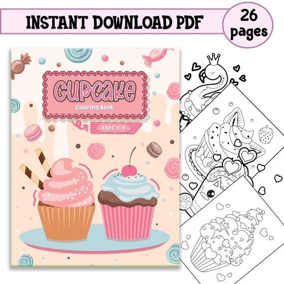 Cupcake Coloring Book for Kids Digital Download / Children Coloring Pages /  Kids Cute Coloring Book Printable PDF / Dessert Book for Kid 