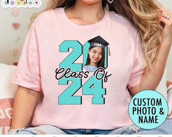 Personalized Graduation Shirt, custom photo graduation + name, class of 2024 senior graduation gifts, graduate shirt, gift for graduation