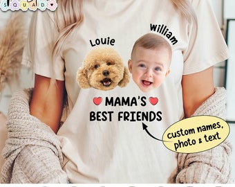 Custom baby and dog photo shirts, gift for moms, personalized baby and pet face, gifts for dads, custom face and name shirt, custom message