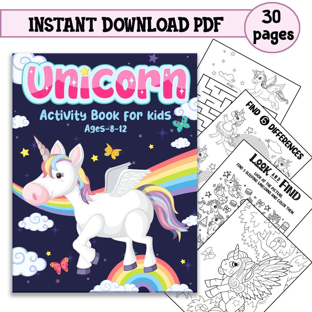 Unicorn Activity Book for Kids Digital Download / Children Coloring ...