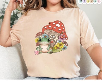 Cottagecore Frog and Mushroom Shirt, frog lover gift, frogcore, froggy shirt, toad cottage core tee, fairycore, goblincore shirt