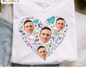 Custom Dentist Face Shirt, dentist heart shirt with photo, dental group tees, dental assistant, dentist gift shirt, dental hygienist tee