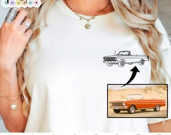 Custom Car Outline Shirt, personalized car line art shirt, car photo, car portrait shirt, car guy, car lover, customized gift for him