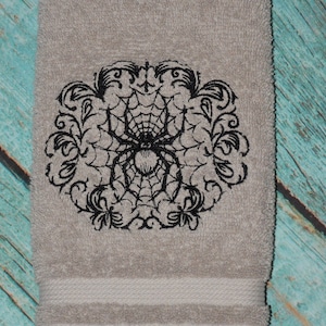 Embroidered Gothic Spider Hand Towel Gray