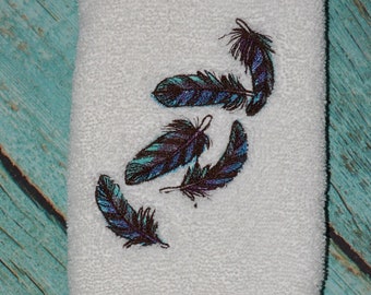 Embroidered Falling Feathers Hand Towel