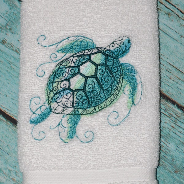 Embroidered Sea Turtle Hand Towel