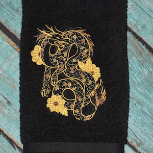 Embroidered Golden Dragon Hand Towel