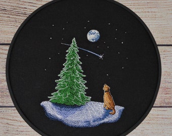 Wish A Upon A Star Dog Embroidered Hoop Art Wall Decor 8 Inch Finished