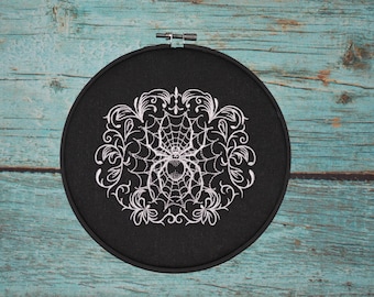 Gothic Spider Embroidered Hoop Art Wall Decor 8 Inch Finished