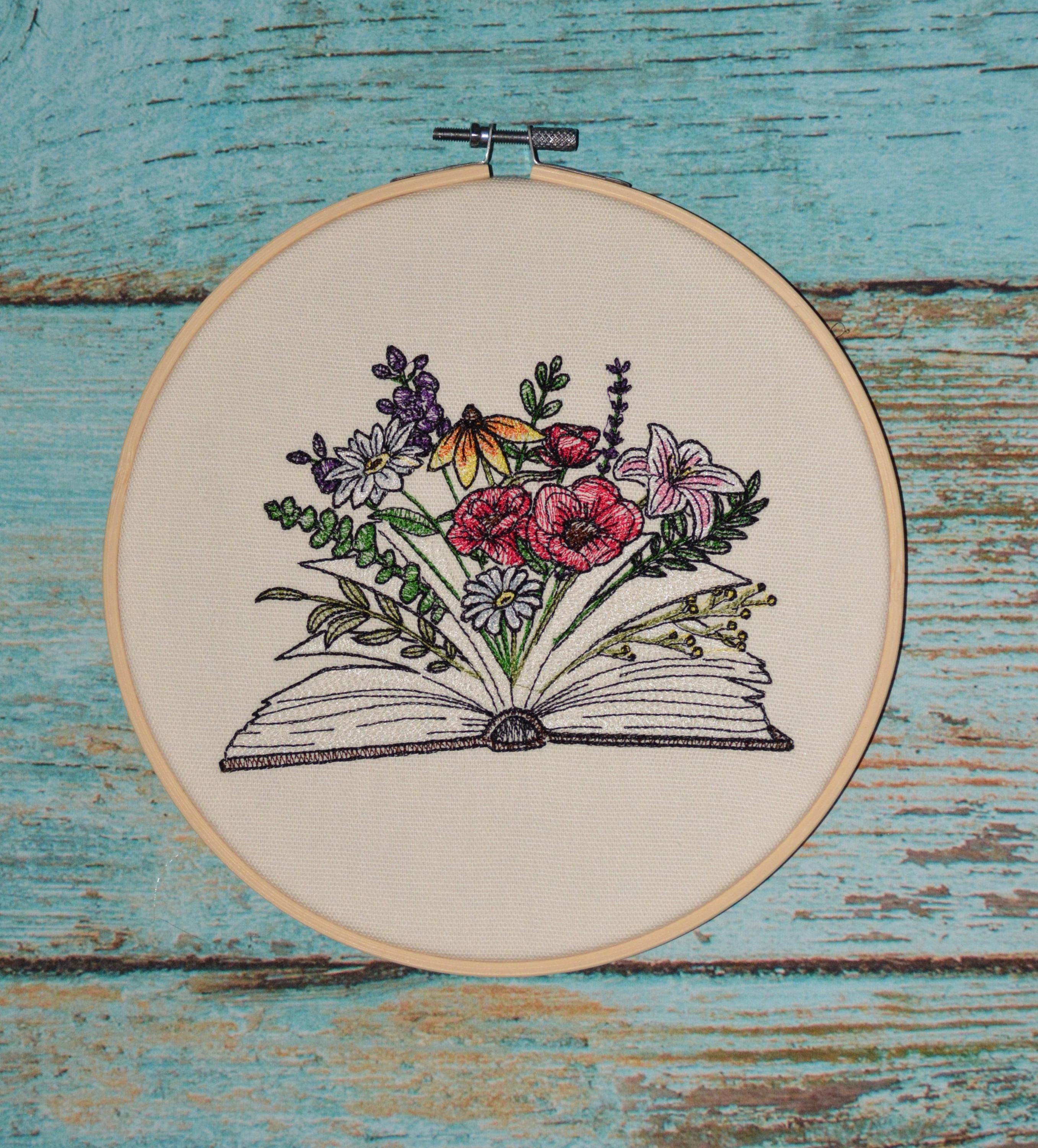 Wildflower Book Embroidered Hoop Art Wall Decor 8 Inch Finished - Etsy