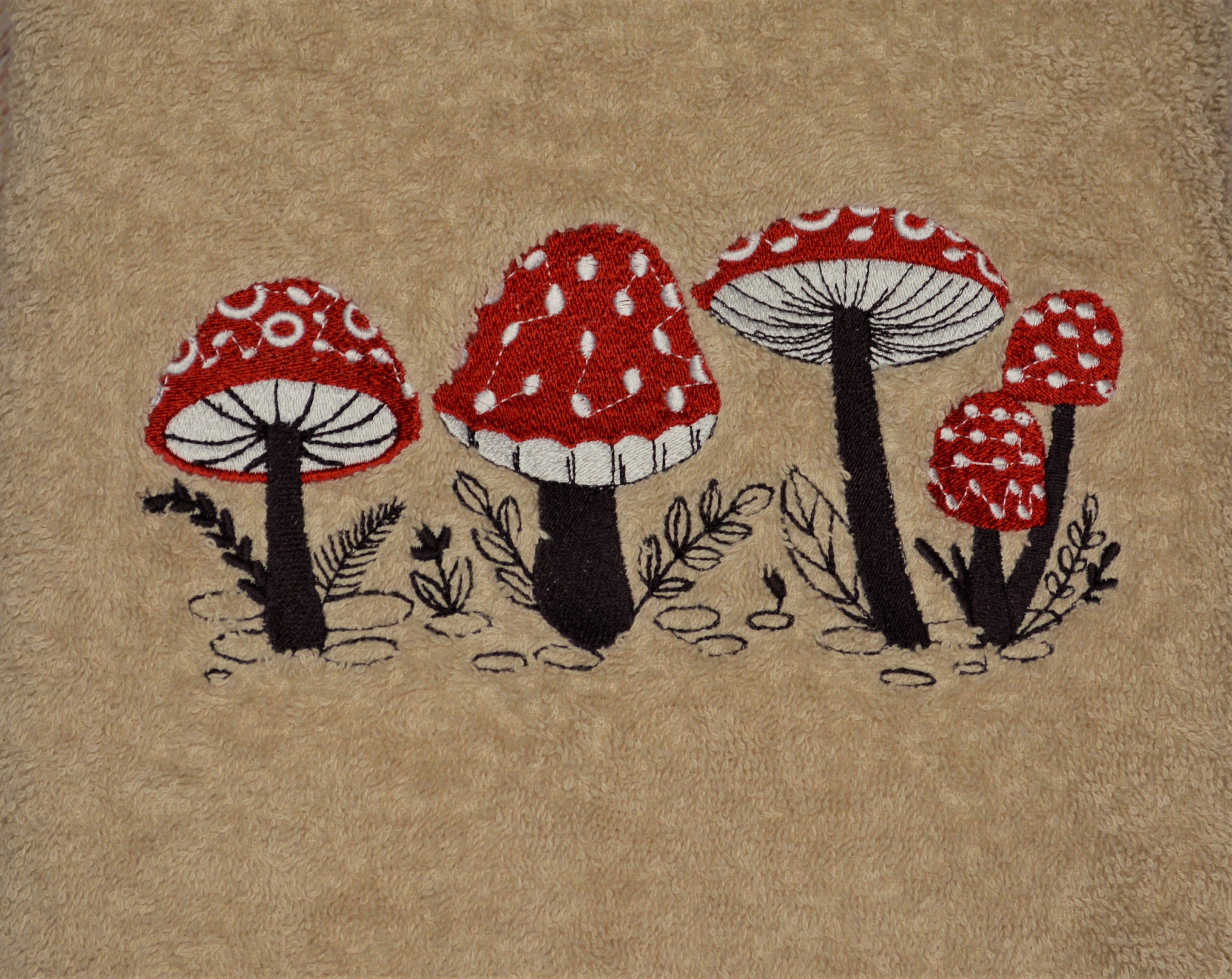 Woodland Mushrooms Embroidered 3 Piece Towel Set Tan Etsy