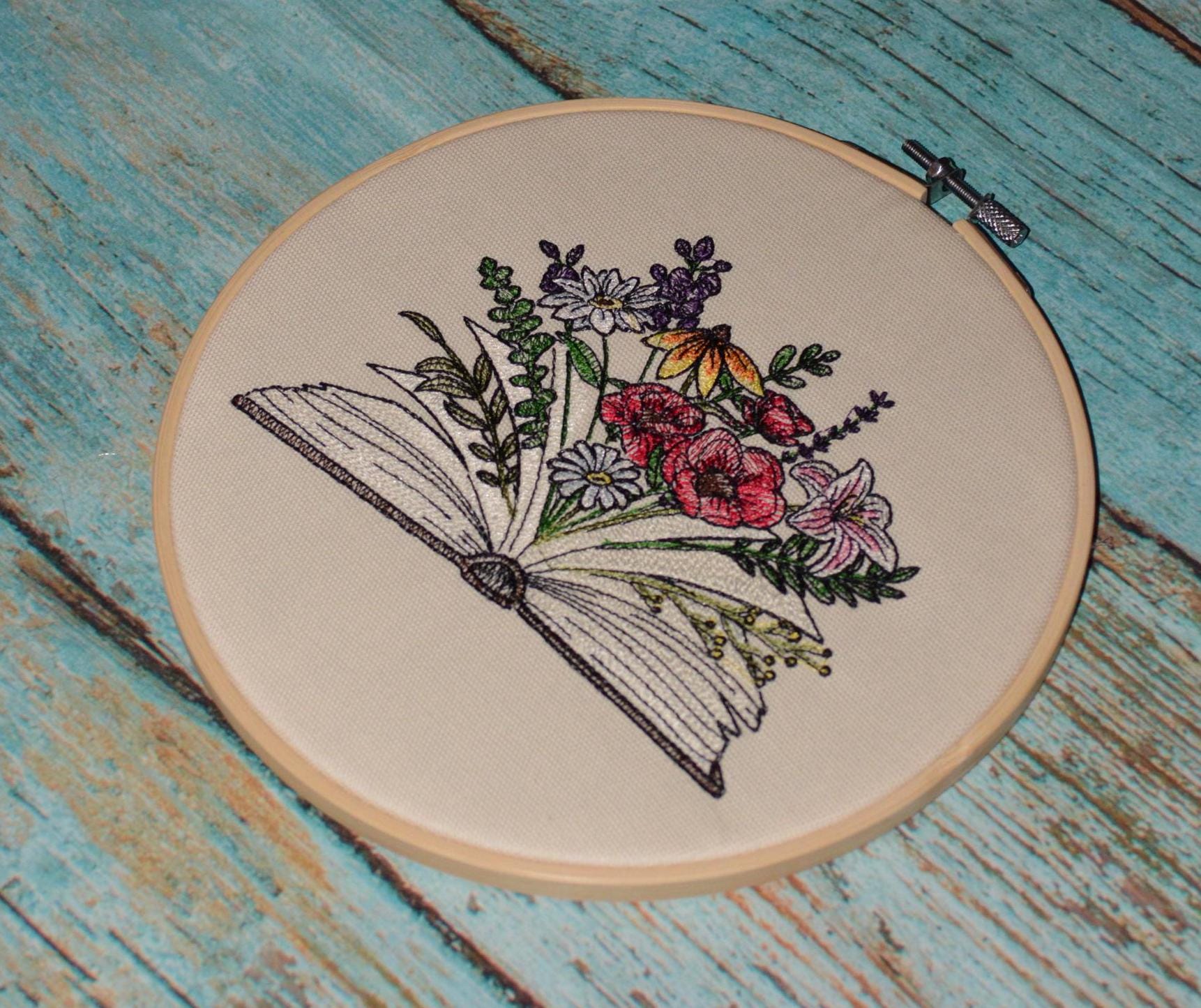 Wildflower Book Embroidered Hoop Art Wall Decor 8 Inch Finished - Etsy