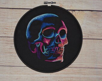 Eerie Skull Embroidered Hoop Art Wall Decor 8 Inch Finished