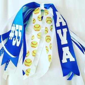 Softball team bows, Sport bows, Team Ponytail, softball team gift, Softball Hair Streamer, Team Hair Bow, softball pony, Softball ribbons