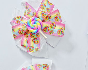 Lollipop bow, Candy bow, Rainbow bow, bows for girls, toddler hair bows, birthday bows, candy land, Toddler Hair Bows, gift for girls