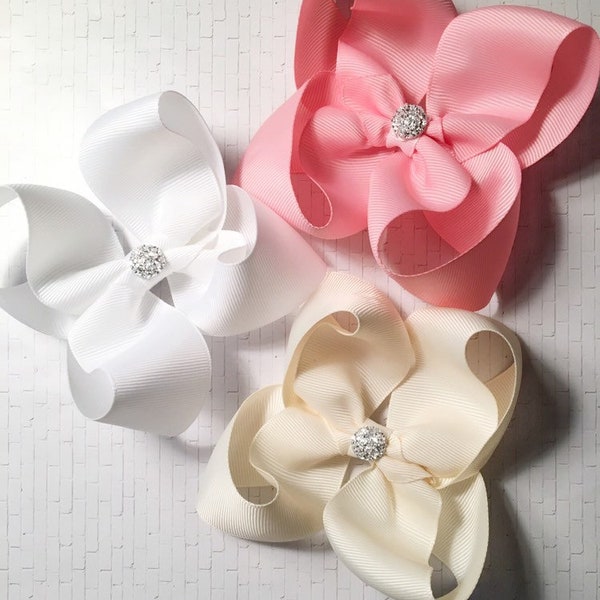 White Bow, girl bows, big bows, bows for girls, Baby Bows, Hair Bows with Clips, Baby Hair Bows, Toddler Hair Bows, sale bows