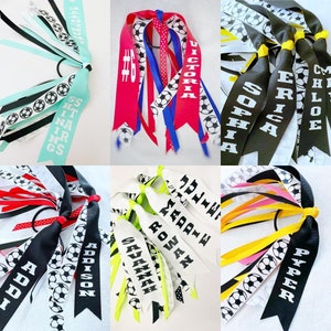 Soccer elastic tie, Soccer ponytail, Soccer hair tie, Soccer streamer, Soccer bow, Sport bows, Ponytail Streamer, Soccer, soccer ribbons