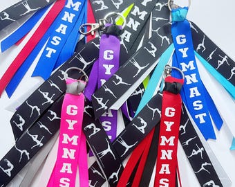 Personalized Gymnastics Ribbon Keychain, Gymnastics Team Gift, Customize Bag Tag