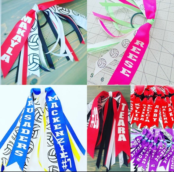 Custom Volleyball Hair Tie Streamer/pony-o Ribbons/ Spirit Ribbons / Volleyball  Ribbons With 1 Glitter Name and 1 Number. 