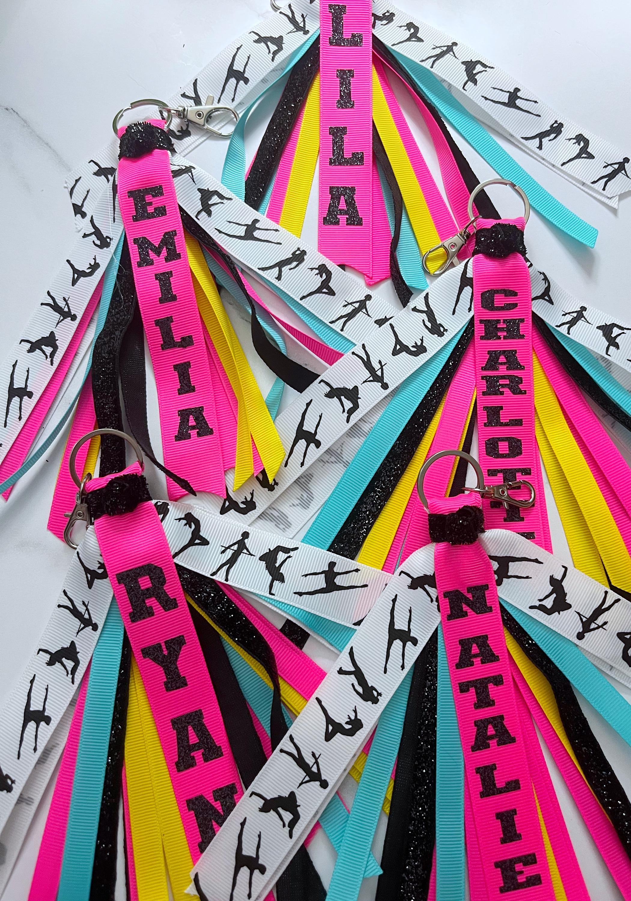 Personalized Dance Ribbon Keychain, Dancer Bag Tag, Dance Zipper