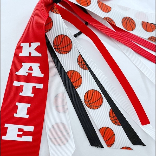 basketball bows, basketball hair, basketball hair tie, basketball streamer, basketball ribbon, girls basketball, team streamers, sports bows