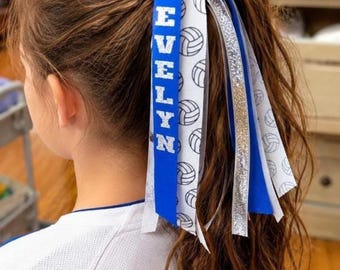 Volleyball Personalized Hair Ribbons | Custom Team Ponytail Streamer | Volleyball Hair Tie | Girls Volleyball Gift | Team Colors & Name